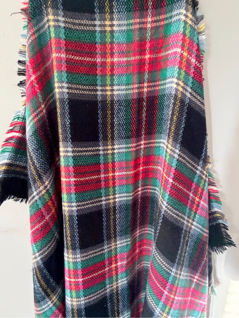 Classic Plaid Wool-Blend blanket scarf in Red & Green